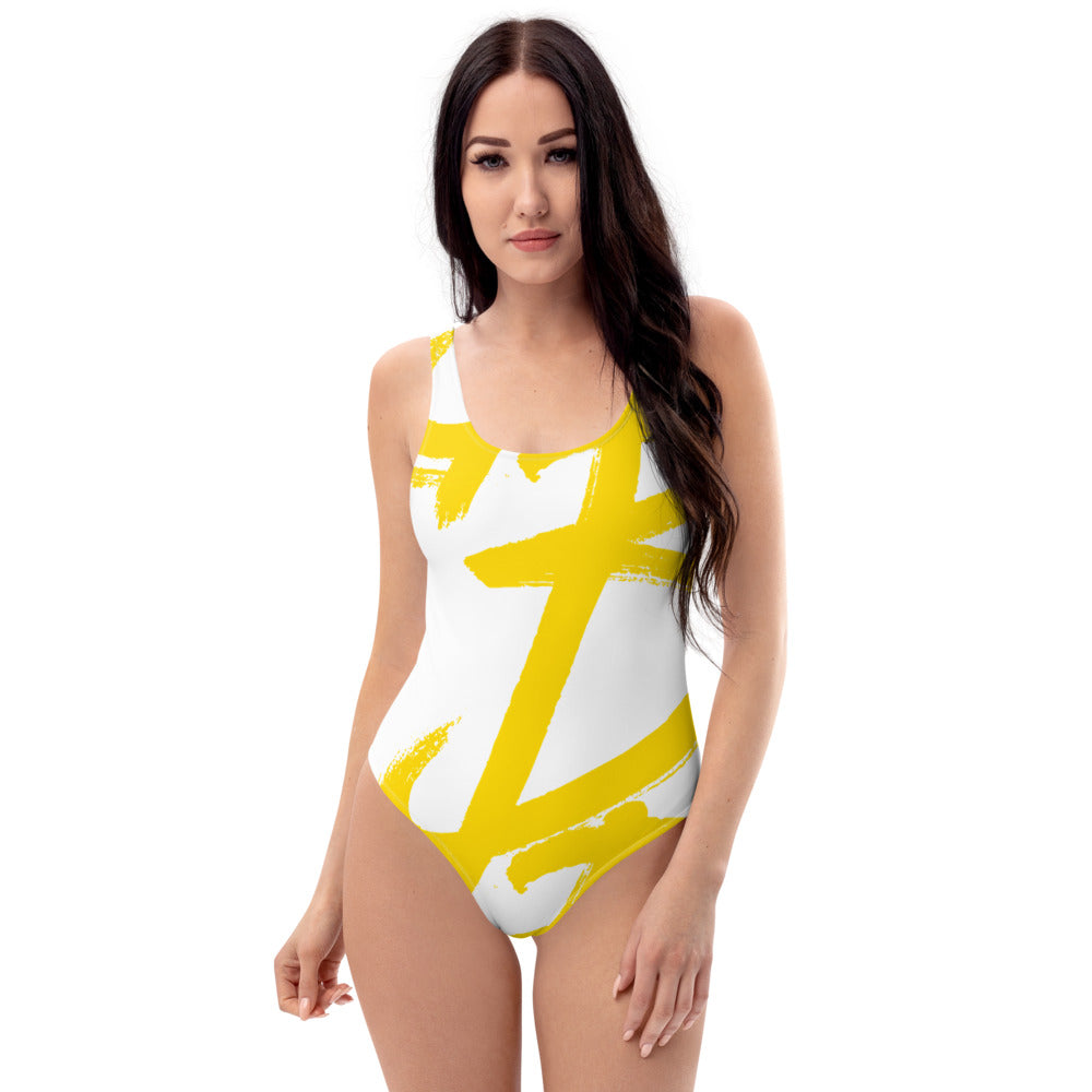 BK81 Women Tight One-piece Swimsuit Size S Yellow